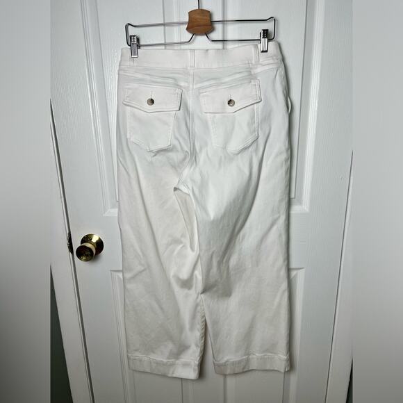 Spanx White High Rise Stretch Twill Cropped Wide Leg Button Pull On Pant XL - Picture 6 of 10